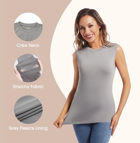 MANCYFIT Thermal Tank Top for Women Fleece Lined Underwear Soft Camisole Baselayer Undershirts Sleeveless Winter Vest Grey Large