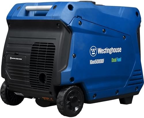Westinghouse 5000 Peak Watt Super Quiet Dual Fuel Portable Inverter Generator, Remote Electric Start, Gas & Propane Powered, RV Ready 30A Outlet, Parallel Capable, Blue/Black
