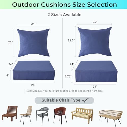 Outdoor Cushions for Patio Furniture,Outdoor Seat Cushion Set 24 x 24 x 5.75 Inch,Waterproof & Fade Resistant Outdoor Chair Cushions,Deep Patio Chair Cushion with Removable Cover,Navy Blue