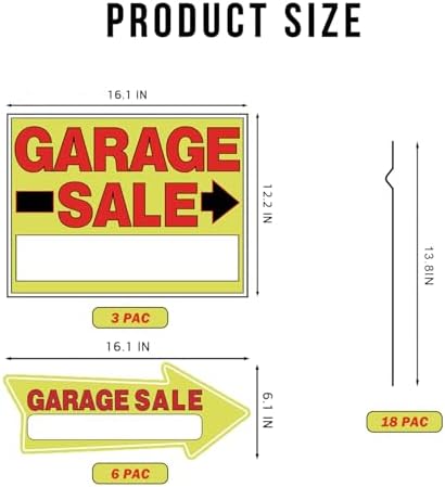 Garage Sale Signs - 3Pack Double Sided Garage Sale Signs & 6Pack Directional Arrow Signs with Metal Stakes - Waterproof Reusable Yard Sale Signs for Outdoor Sales