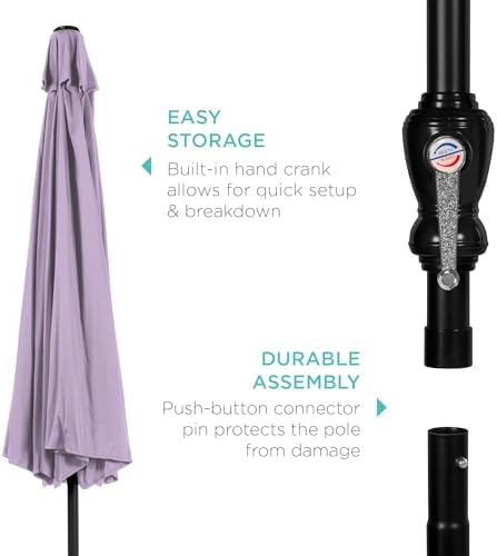 Best Choice Products 10ft Outdoor Steel Polyester Market Patio Umbrella w/ Crank, Easy Push Button, Tilt, Table Compatible - Lavender
