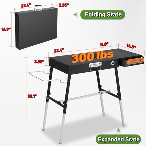 Grill Tables for Outside, Blackstone Griddle Stand with Trash Holder - Fit 17” or 22” Other Tabletop Grill, Folding Portable Ninja Grill Stand& Blackstone Table for Outdoor Tailgate, Camping