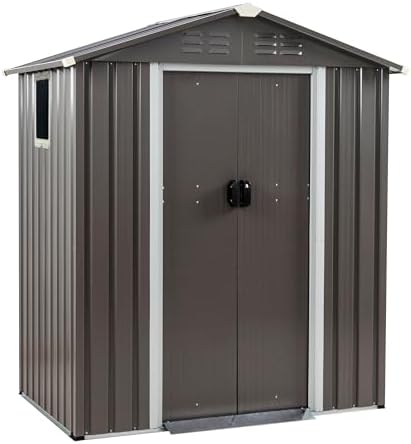 Shintenchi 5x3 FT Outdoor Storage Shed with Window, Lockable Outdoor Waterproof Tool Storage Sheds, Weather Resistant Tool Storage House Shed for Garden, Backyard, Patio Utility and Tool Storage, Gray