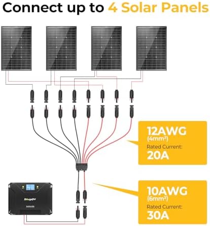 BougeRV Solar Parallel Connectors for 2-4 Solar Panels, Extra Long 2 to 8 Y Branch 10AWG Adapter Splitter Cable Wire Plug PV Tool Kit, Waterproof (MFFFF/FMMMM)