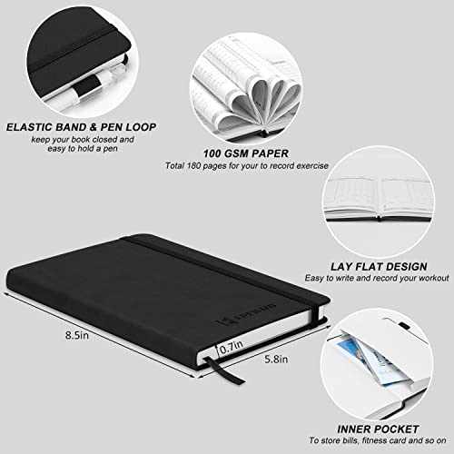 EPEWIZD Fitness Journal Hardcover 6- Month Workout Planner Undated Workout Log Book Home Gym Accessories for Women and Man (Black)
