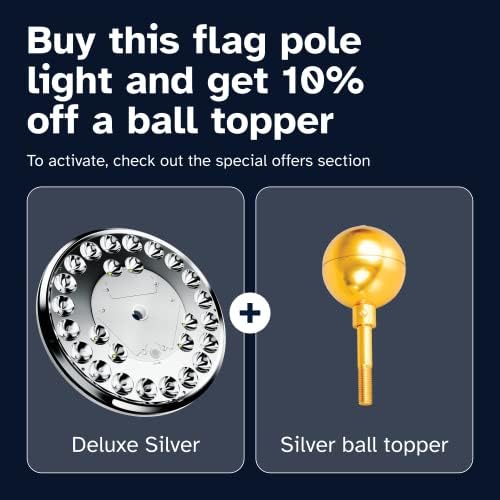 Deluxe Flag Pole Light Solar Powered - 1300 Lumen for Flagpole - Light Up American Flag Outdoor from Dusk to Dawn for 12+ Hours - 100% Coverage Silver Flag Light