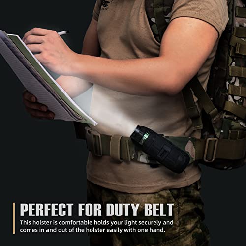 LIVANS Tactical Flashlight Pouch Holster, Rotatable Flashlight Holder Belt Clip Tactical Torch Carry Case with 360 Degree Carabiner Reel Clip