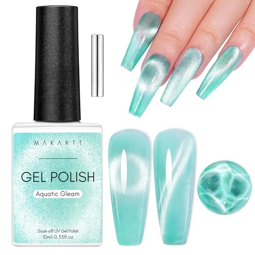 Makartt Cat Eye Gel Nail Polish - Black Hole Holographic Sparkly Gel with Magnet Stick, UV LED Soak Off for Nail Art Designs, Neutral Territory
