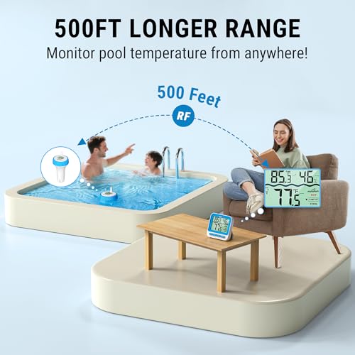 ThermoPro Waterproof Wireless Pool Thermometer Easy Read, Digital Pool Thermometer Floating for Swimming Pool, Upgraded IPX8 Water Temperature Monitor for Hot Tub/Cold Plunge/Ice Bath/Aquarium/Pond