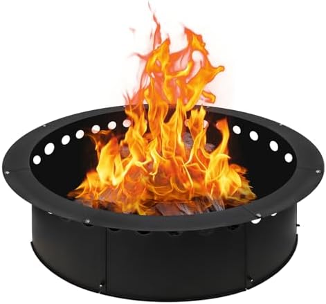 Outdoor Smokeless Fire Pit Ring 40 Inch Outer/36 Inch Inner Diameter, Heavy Duty Metal Round Liner Insert for Outside DIY Campfire or Bonfire Ring, Above or In Ground Use