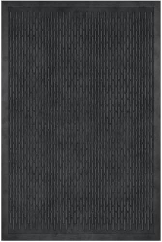 Indoor/Outdoor Hose-Wash Ribbed Design Non-Slip Rubber 2x3 Modern Entryway Mat for Entryway, Patio, Backyard, Garage, 24" x 36", Black Ribbed