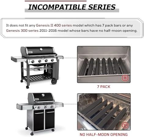 66795 GS4 Flavorizer Bars for Weber Genesis II Grill Parts, 17” Flavor Bars for Weber GS4 Genesis II 300 E-310 E-315 E-335 LX-340 Replacement Parts, Full 16GA Upgraded Porcelain-enameled Steel, 5 Pack