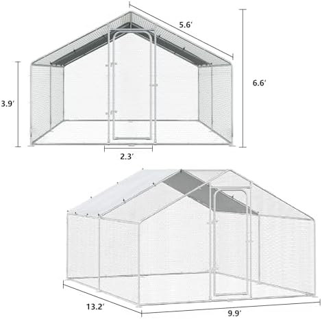 BOSSIN Bold Chicken Coop Run Large Metal Chicken Pen Outdoor, Poultry Cage Spire Shape, Heavy Duty Walkin for Yard with Waterproof and Anti-UV Cover, for Rabbits Habitat