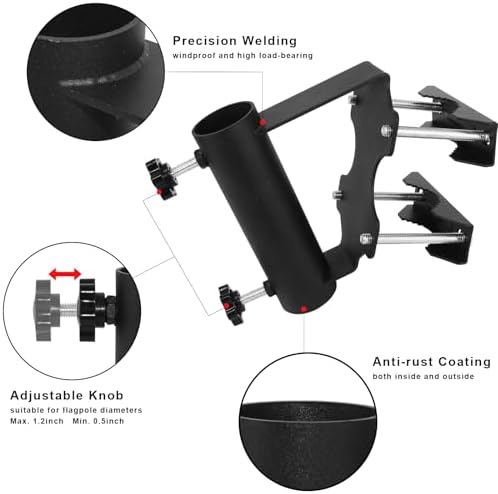 Heavy Duty Flagpole Mount Bracket for Balcony Railing Truck Flag Pole Holder Clamp,Flag Pole Holder Bracket Wall Mounted,Horizontal and Vertical Railings Installation,Strong and Rust Free