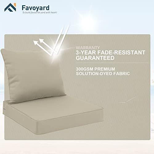 Favoyard Outdoor Seat Cushion Set 22 x 24 Inch Waterproof & Fade Resistant Patio Furniture Cushions with Removable Cover Deep Seat & Back Cushion with Handle and Adjustable Straps for Chair Sofa Couch