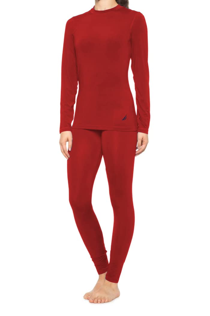 Nautica Women's Long Sleeve Thermal Underwear Base Layer Set (Red, Medium)