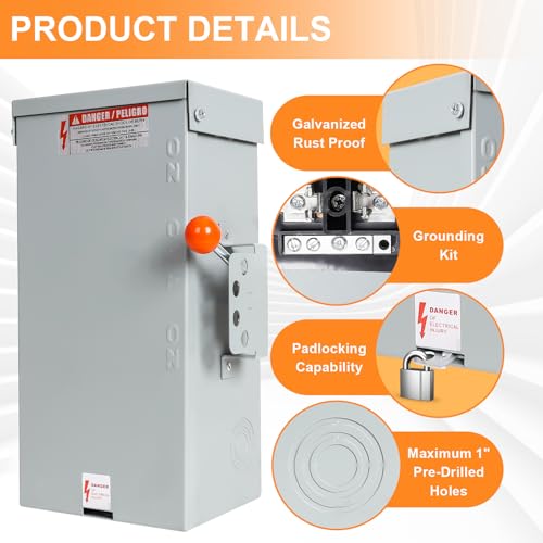 100A Generator Transfer Switch, 24000W Heavy Duty Double Throw Safety Design, 120/240V Transfer Switch for Installation Outdoor and Indoor,Stronger Stability,Enlarged NEMA 3R Enclosure for Easy Wiring