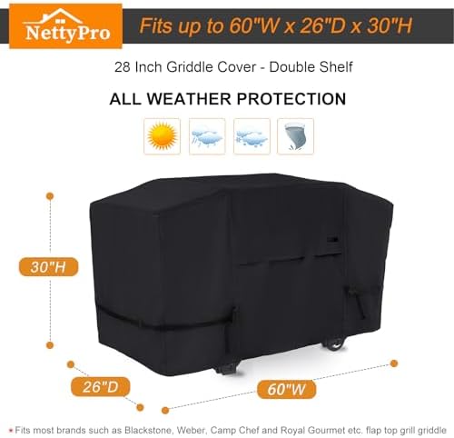 NettyPro Griddle Cover for Blackstone 28 inch Griddle Waterproof UV Resistant 2 Burner Flat Top Gas Grill Cover for Blackstone 28" Griddle Cooking Station Camping, Black