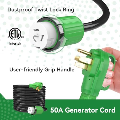 50 Amp Generator Cord 25FT and Power Inlet Box Combo Kit - Pre-Drilled, Waterproof, NEMA 14-50P to SS2-50R, ETL Listed
