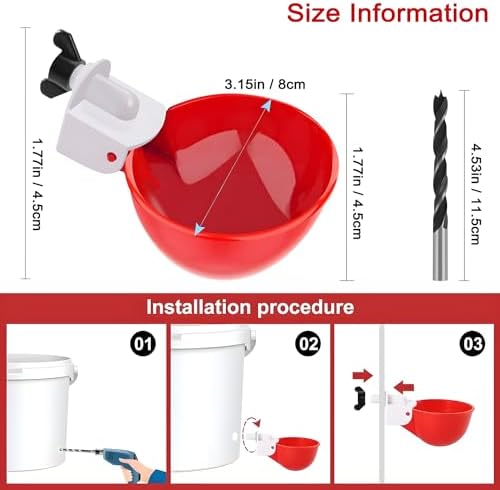 20 Pack Chicken Waterer Cups 3/8 Inch Large Automatic Chicken Water Feeder for Poultry Water Feeder Kit Chick Waterer with Mounting Hole Opener, Suitable for Ducks, Turkeys, Etc