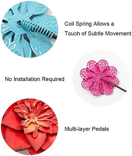 YEAHOME Garden Decor for Outside, 6 Pack Flower Garden Stakes Outdoor Decor Metal Shaking Head Yard Art, Weather Proof Flower Stakes for Yard Porch Lawn Pathway Pot Decorations(Multi-Color)