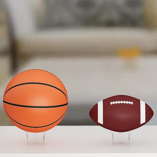 HEMYLU Acrylic Large Ball Stand Holder 4.7x2.6 Inch, 2-Pack Display Stand for Football Basketball Soccer, Clear Volleyball Rugby Case Rack