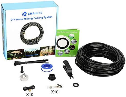 Misting Cooling System, DIY 65.6FT(20M) Misting Line +20 Brass Mist Nozzles+ a Brass Connector(3/4'') Outdoor Mister System for Patio Waterpark Garden Trampoline Greenhouse