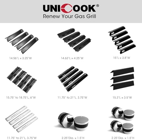 Unicook 4 Pack Porcelain Grill Heat Plate 14.56" L, Gas Grill Replacement Parts Burner Cover, Heat Shield Tents, Flavorizer Bars, Flame Tamer Guards for Gas BBQ