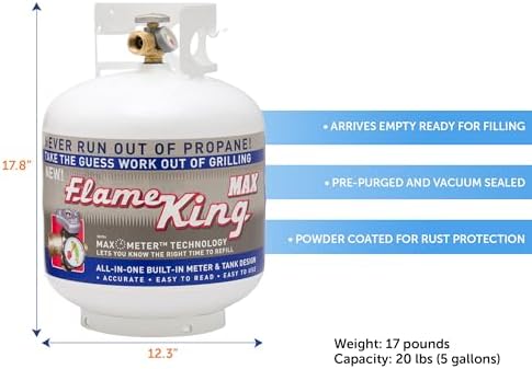 Flame King YSN230b 20 Pound Steel Propane Tank Cylinder with OPD Valve and Built-in Gauge, 20 lb Vertical