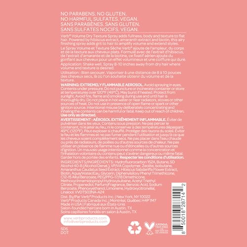 VERB Volume Dry Texture Spray, 5 oz- Boosts Volume, Adds Fullness & Weightless Grit - Sulfate, Paraben and Gluten Free
