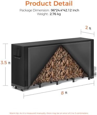 8ft Firewood Rack Outdoor with Cover, Heavy Duty Wood Racks Outdoor for Firewood, Indoor Firewood Storage Log Rack with Cover Wood Holder Set Black