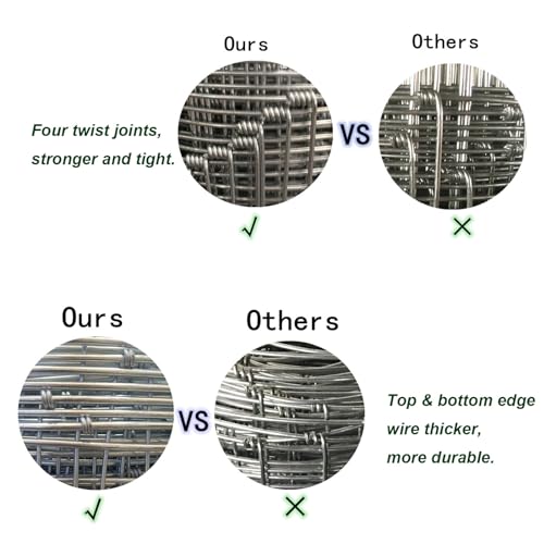 Farm Fence 6ft x 100ft Heavy Zinc Coating Field Wire Fencing, Deer Fence, Galvanized Livestock Fence,Goat Fence,Hog Wire Fencing, Garden Fencing Used to Yard and Garden
