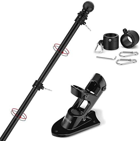 Flag Pole,6FT American Flag Pole & Bracket-Flagpoles for 3 x 5 Flags Holder for House Porch & Outdoor,Tangle Free and Wall Mount Flag Pole Kit (Without flag,Black)