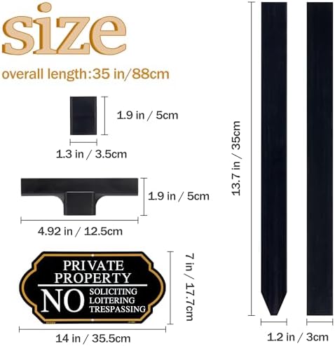 Large Private Property No Soliciting Yard Sign - Elegant Black with UV Protection, 14x7 Inch/35 inch Height, Durable Aluminum with Fiberglass Stake, Weatherproof, Easy-Install for Lawns and Gardens (2-Pack)