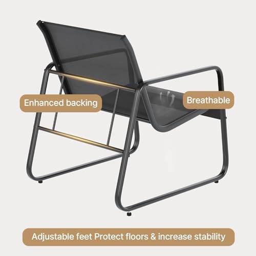 Gizoon Patio Chairs Set of 2, Patio Furniture Set with Metal Frame Glass Table, Outdoor Chairs Set of 2 for Balcony, Bistro Table and Chairs Set for Lawn, Black