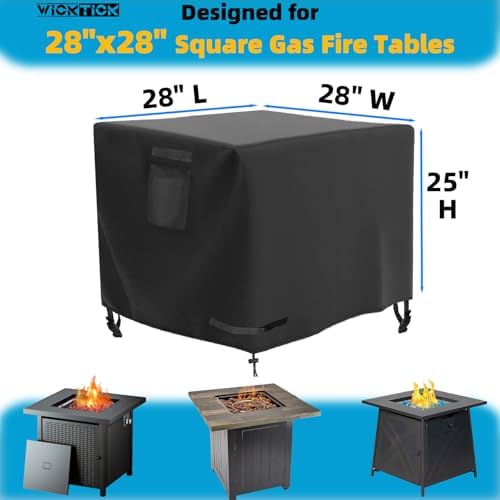 Square Gas Fire Pit Cover 28 x 28 x 25 Inch, Waterproof & 600D Heavy Duty Fire Table Cover, Compatible with Ciays, Xbeauty, Yaheetech, BALI OUTDOORS and more 28x28 Inch Patio Propane Firepits