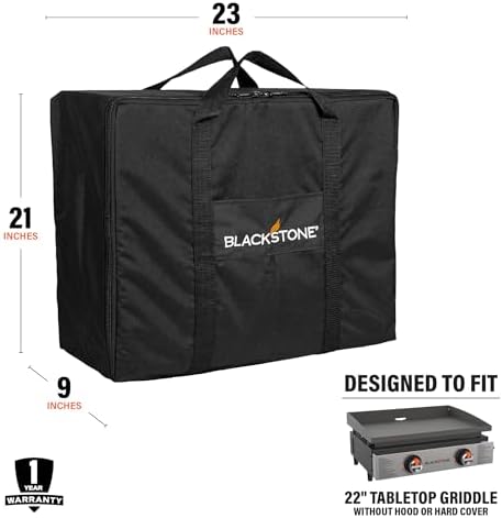Blackstone 1723 22” Tabletop Griddle Carry Bag, Heavy Duty, Weather Resistant, Griddle Cover, Black. Fits Griddles WITHOUT Hoods or Hard Covers.