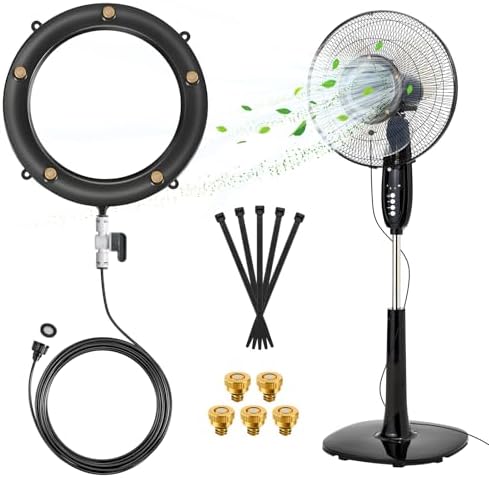 Fan Misters for Outside Patio, Fan Misting Kit with Water Walve, Water Misters for Fans for Cooling Outdoor, 19.6FT Misting Hose + 5 Extra Mist Nozzles