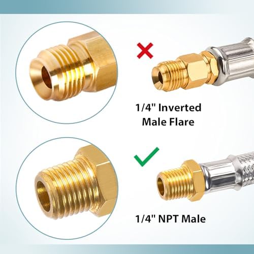 SHINESTAR RV Propane Hose with Gauge for Camper, 12 Inch Braided Propane Pigtail for Dual Stage Regulator, 1/4 Inch Male NPT x QCC1, 2 Pack