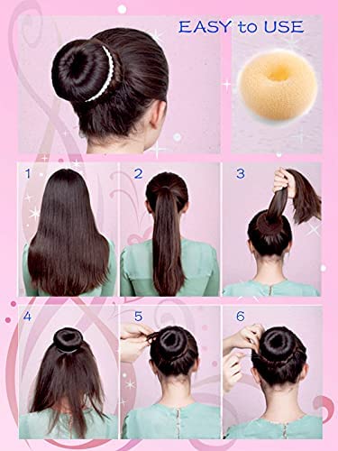 Stunner Cat Hair Bun Maker (37 Count, 3.5 inches Large, 3 inches Medium, 2 inches Small, Beige), Hair Doughnut Shaper for Girl