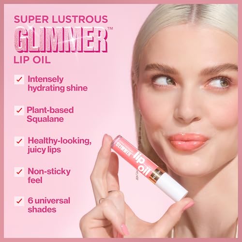 Revlon Super Lustrous Glimmer Lip Oil, Moisturizing & Tinted, Shiny Finish, Made with Plant-Based Squalane, 004 Gone Rose, 0.13 fl oz