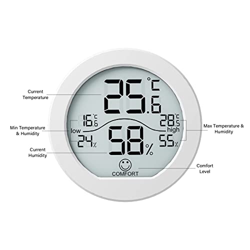 Digital Hygrometer 3 Pack Room Thermometer and Humidity Gauge LCD Hygrometer with Max and Min Records (White)