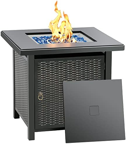 BALI OUTDOORS 50000 BTU Propane Fire Pit with Lid, 28 inch Fire Pit Table Outdoor, Black Firepits for Outside Backyard, Patio