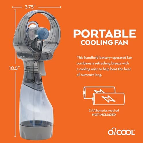 O2COOL Deluxe Handheld Battery Powered Water Misting Fan (Grey) 2 Pack