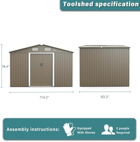 Gotland 10FT x 8FT Metal Storage Shed, Outdoor Storage Shed with Lockable Slide Doors & 2 Windows, Utility and Tool Shed with Slooping Roof for Garden, Backyard, Patio, Lawn