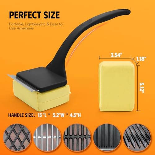 MEKER Grill Brush Bristle Free, Grill Cleaner Brush with 3 BBQ Replacement Head, Seamless Scraper Tool for Cast Iron, Stainless Steel Grates, Safe Grill Scraper Outdoor BBQ Grill, Black