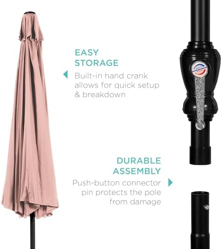Best Choice Products 10ft Outdoor Steel Polyester Market Patio Umbrella w/Crank, Easy Push Button, Tilt, Table Compatible - Rose Quartz