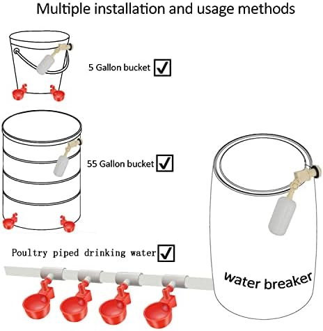 Complete Set Pipeline Automatic Chicken Nipple Waterer Cups and 1/2" PVC Tee Fittings Pipe Feeder Poultry Waterer