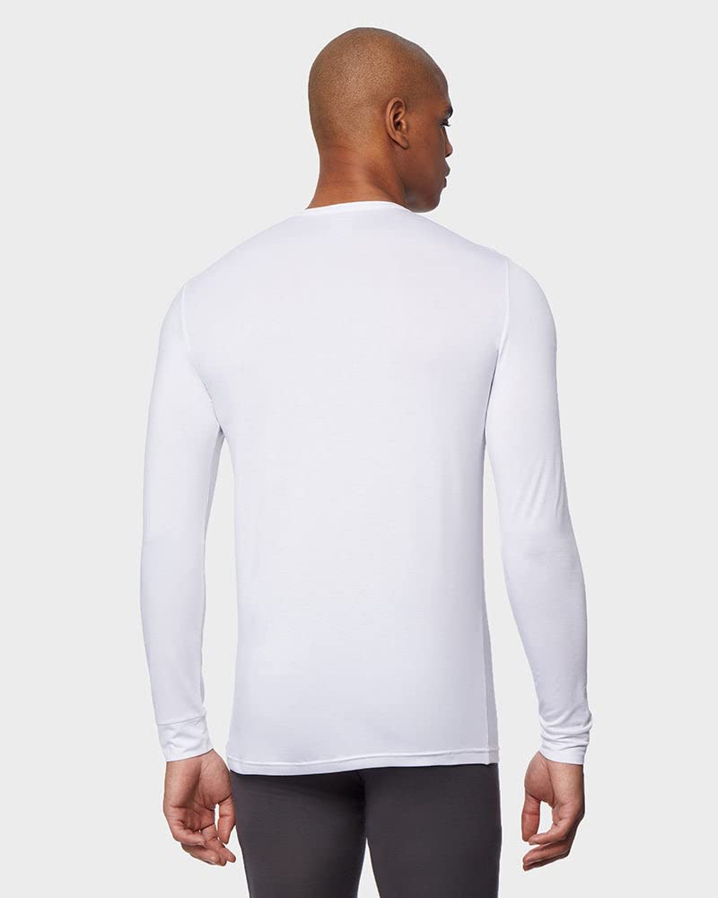 32 Degrees Men's Lightweight Baselayer Crew Top | Long Sleeve | Form Fitting | 4-Way Stretch | Thermal, White, Large