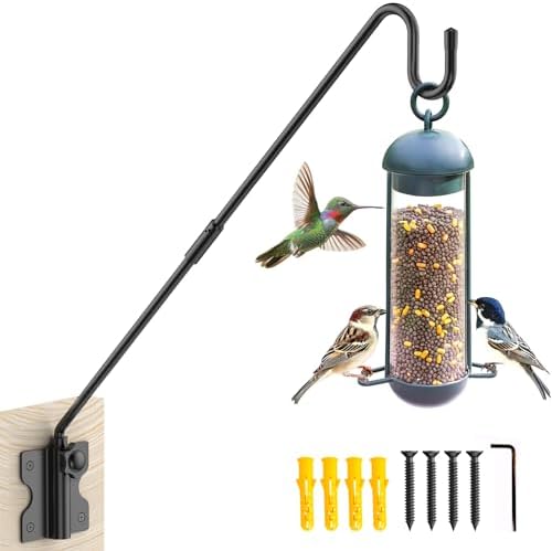 Wall Mount Heavy Duty Deck Hook-28 Inch Extended Reach Plant Hangers Outdoor -Bird Feeder Hanger for Deck Railing-Fence Plant Bracket Hooks for Hanging Hummingbird Feeders,Lanterns, More